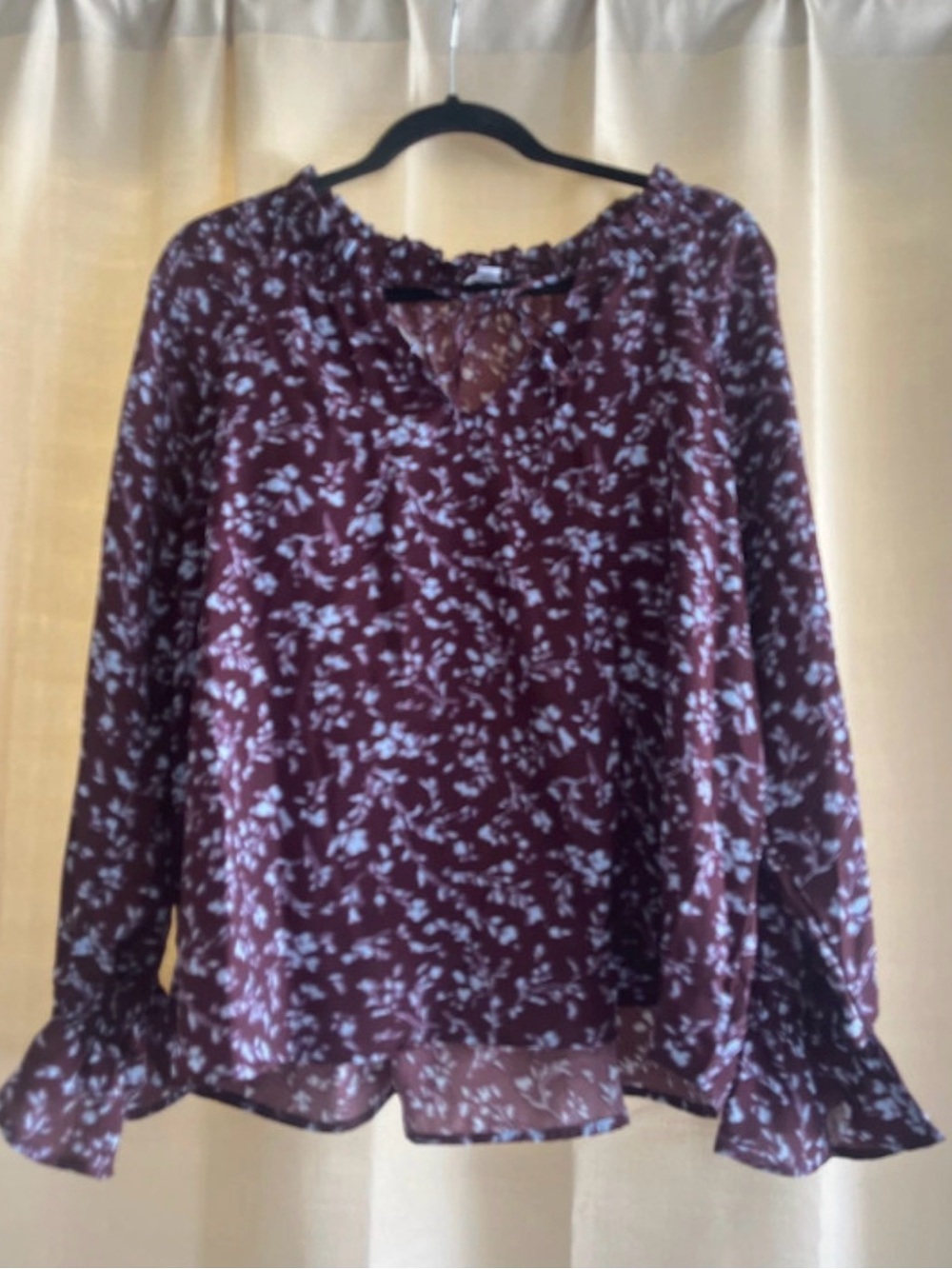 Time and Tru Burgundy Floral Long-Sleeve Blouse
